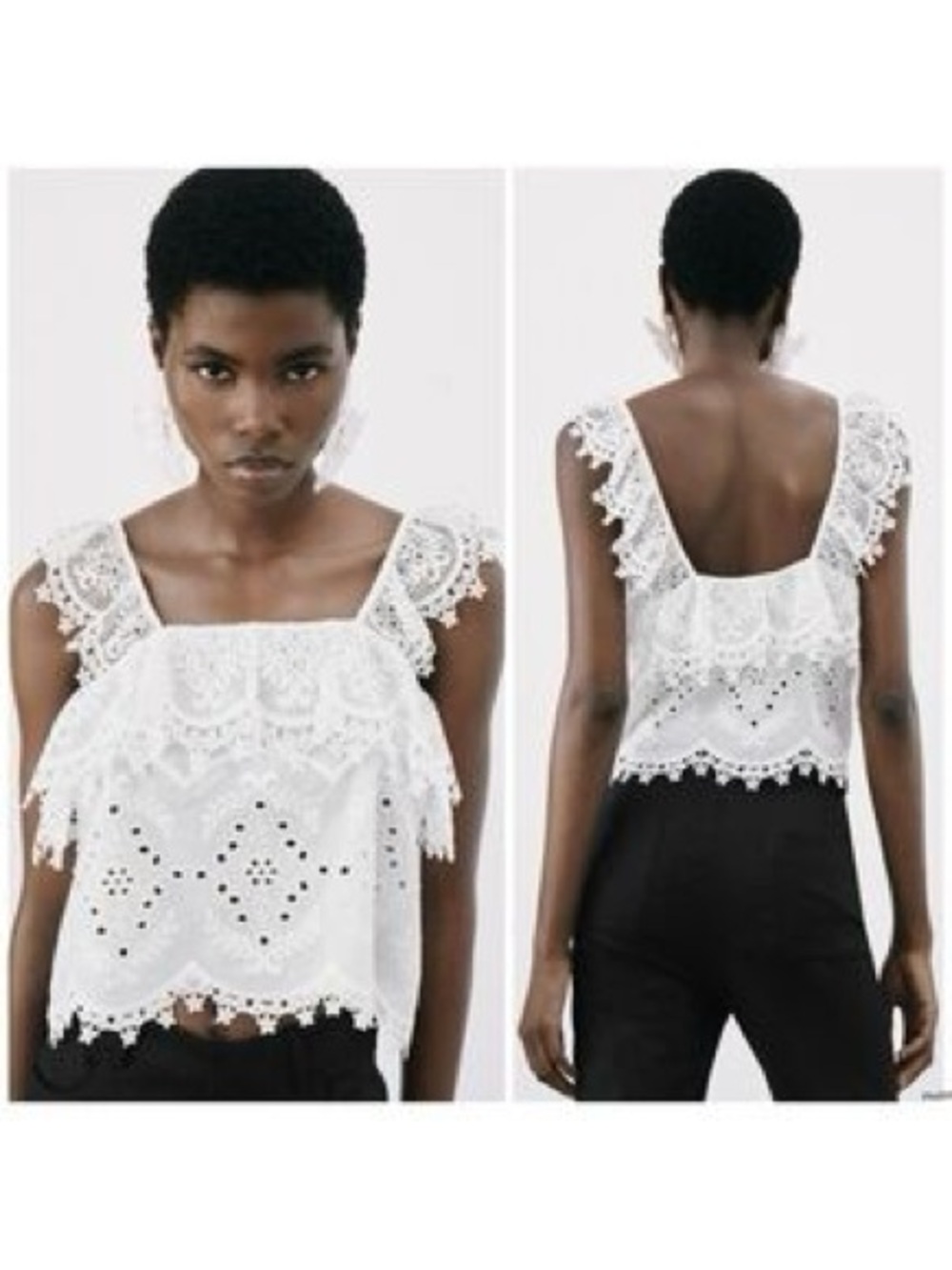 Zara White Eyelet Lace Ruffle Camisole